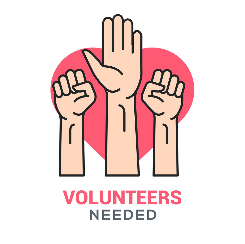 Volunteer vector icon heart care team. Charity volunteer hand symbol illustration.